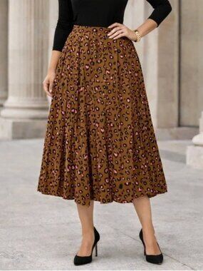 J. Crew Leopard Animal Print Pleated Midi Skirt Size 0